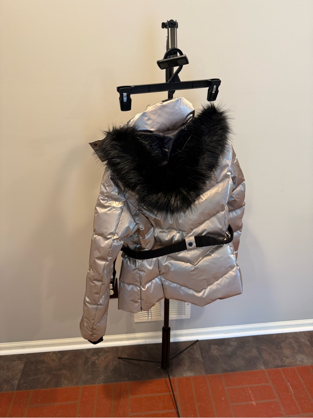 Zara Ski Women's Metallic Ivory Puffer Jacket with Hood %80Down %20 feather - Picture 7 of 7